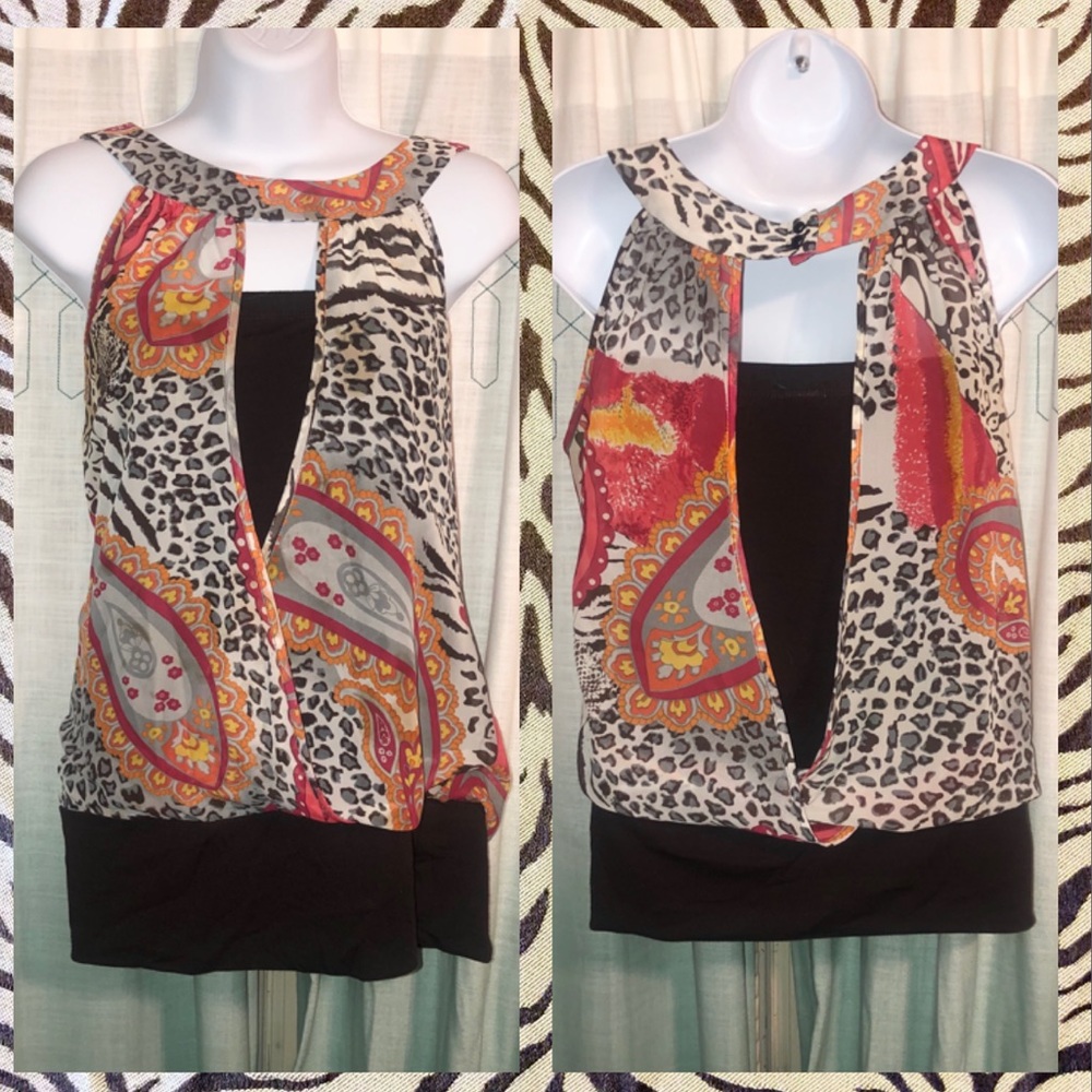 Studio Y Animal Print Tank Attached Brown Tube Top (M)